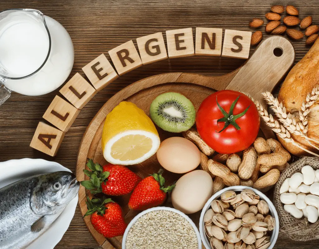 food allergens: shellfish, eggs, wheat, soy, milk, and treenuts.