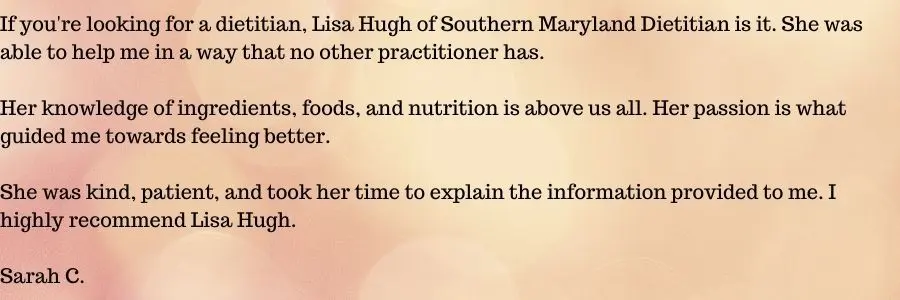 Testimonial about Lisa Hugh (founder of Single Ingredient Groceries) and food, ingredients, and nutrition from Sarah C. 