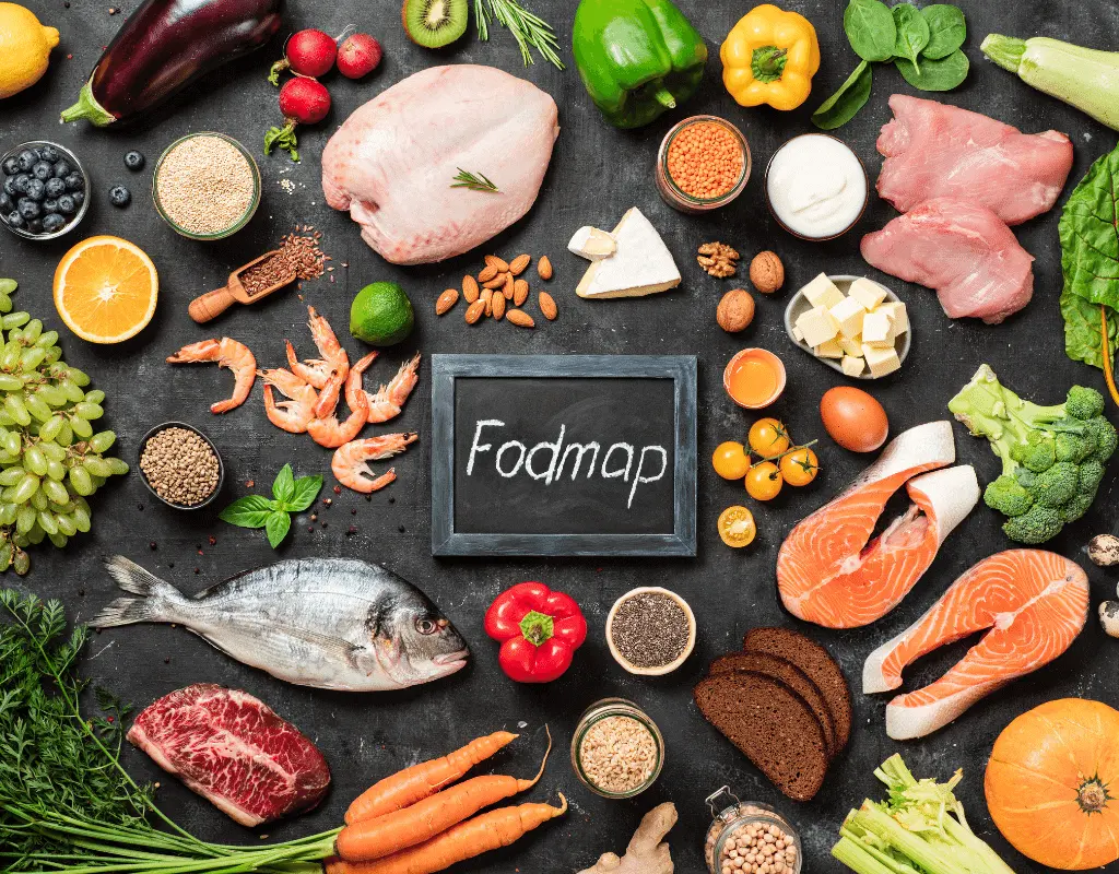 food on a table with a fodmap sign