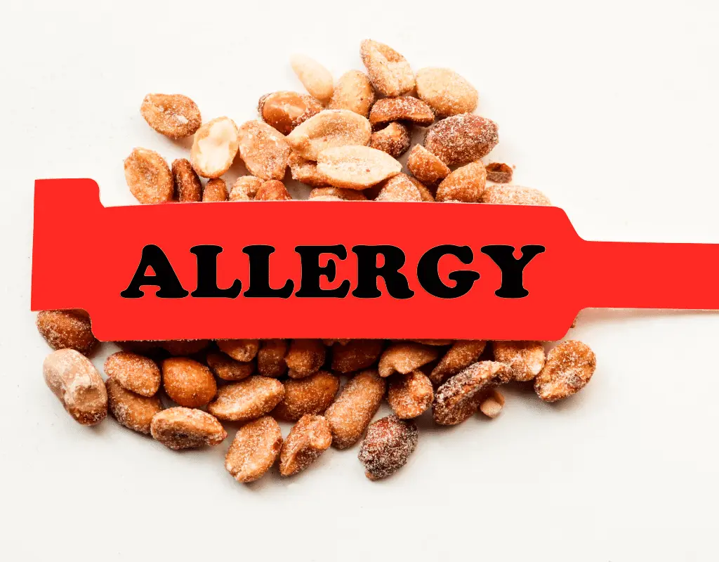 allergy alert bracelet on top of peanuts