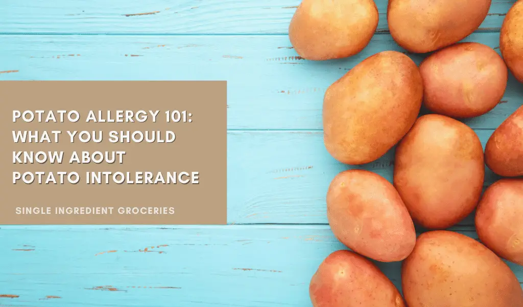 potato allergy banner banner with red potatoes displayed on a blue background